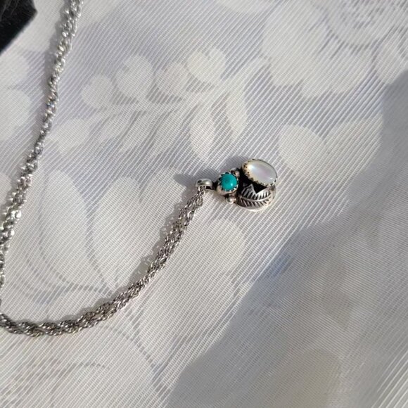 Blue stone With Irredescent Stone Necklace - Picture 5 of 5